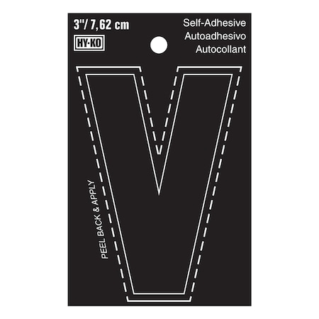 Hy-Ko 3In Black Vinyl Letter V, 10PK A30432